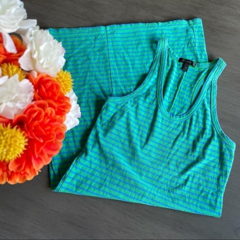 J. Crew Green and Blue Striped Midi Dress